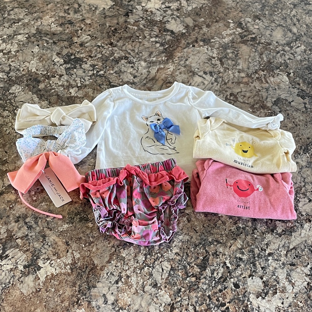 Girls Bundle Janie and Jack Shirt Accessory Set with Floral Bloomers One Pieces